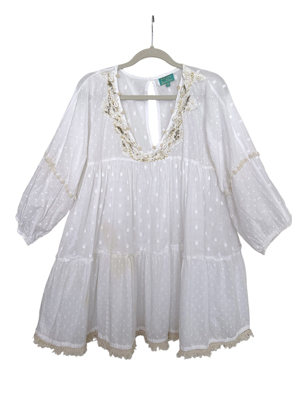 Antica Sartoria by Giacomo Cinque White Swiss Dot Cotton Boho Tunic Dress OS